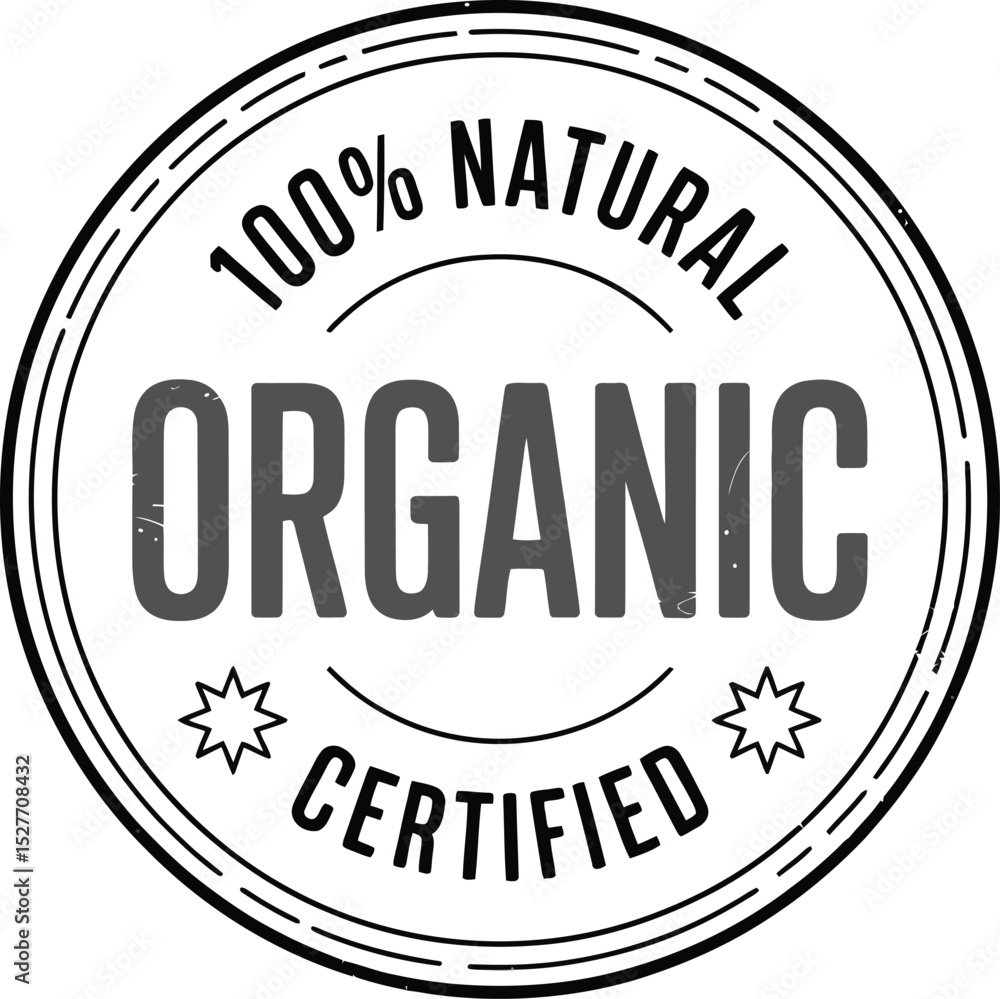 Fototapeta premium Black and White 100% Natural Certified Organic Stamp Illustration on White Background Element