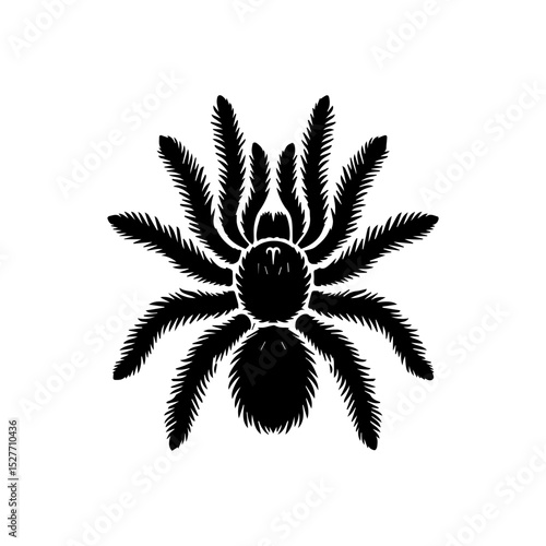 Menacing tarantula vector icon with exaggerated hairy legs and powerful arachnid silhouette in high-contrast monochrome