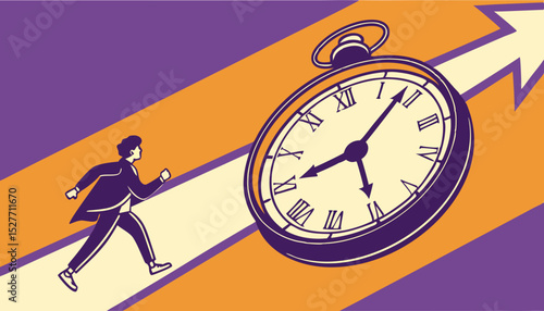 Clock on vibrant purple and orange background signifies time management and deadlines      
