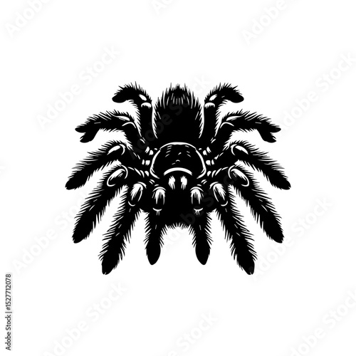 Bold tarantula vector emblem featuring highly detailed silhouette with distinctive hairy legs and menacing posture