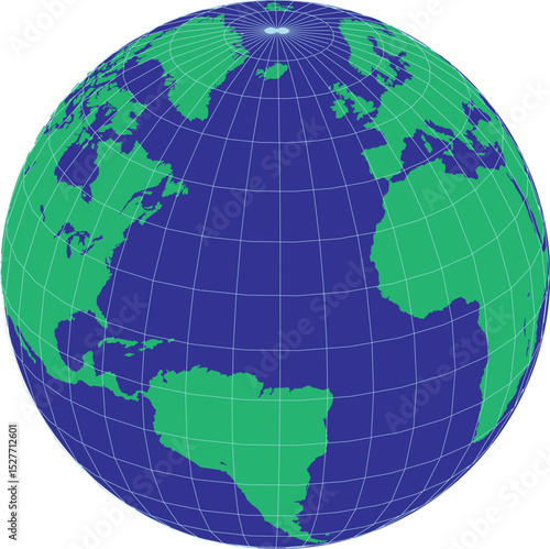 3D Globe Earth’s Hemisphere and Degree Markings for Cartography, Navigation, and Mapping Purposes. Globe showing Europe, Africa, America icons. Green, Earth, world map. Globes icon with earth meridian