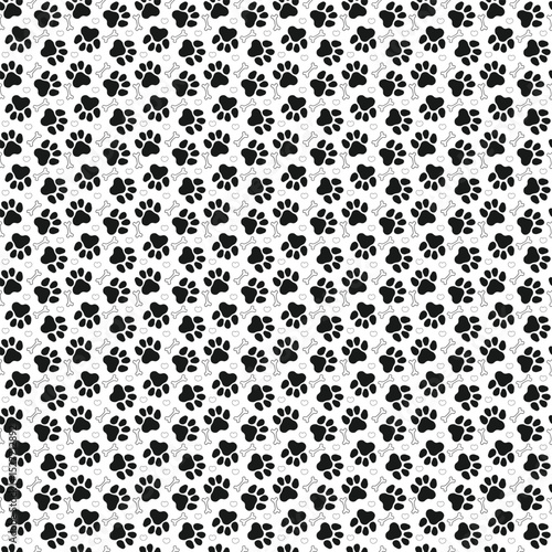 Small seamless paw pattern with dog or cat footprint. Animal pet pawprint background