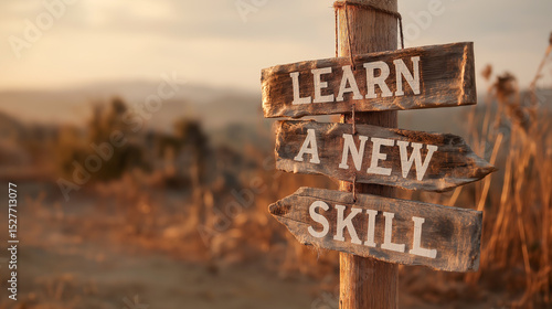 Learn a new skill sign in the rural area