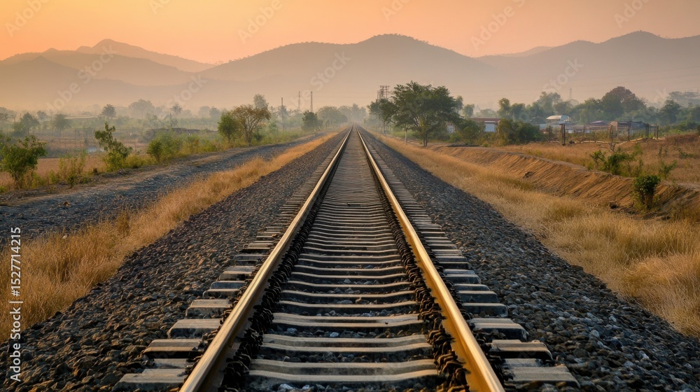 Obraz premium Modern Indian rail line extending toward the horizon carrying trade cargo