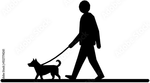 The silhouette of a man takes his dog walking
