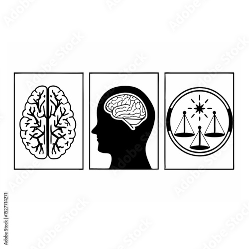 Mind, Brain, and Justice Concepts Icons Set - Psychology, Law, Intelligence