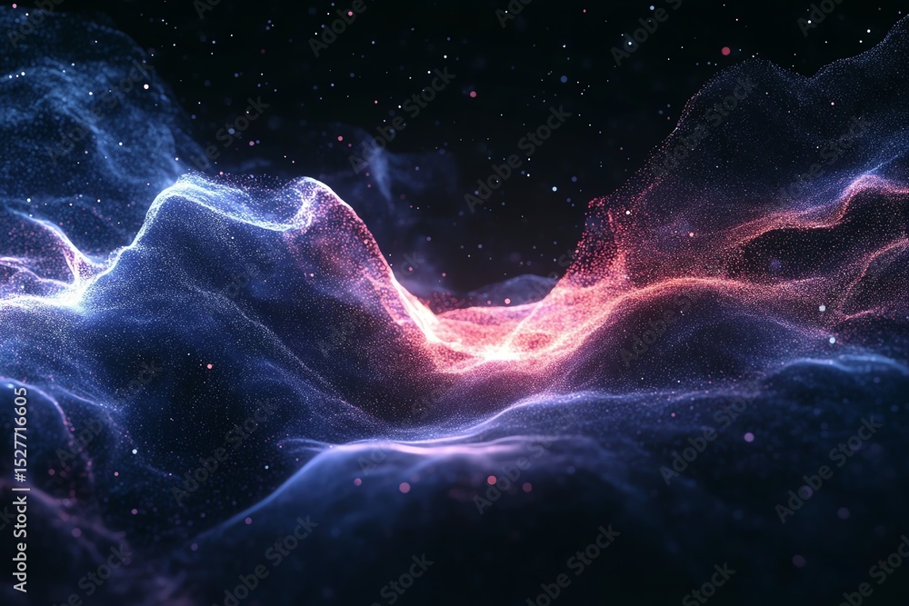 Abstract Visualization of Glowing Particle Flow in Dark Space Abstract Visualization of Glowing Particle Flow in Dark Space