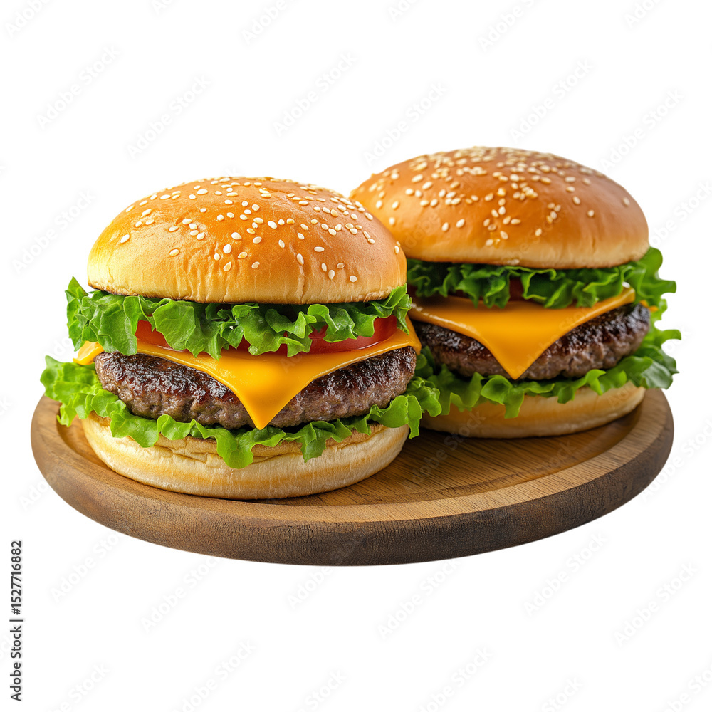 Yummy cheeseburger with beef patty isolated on white background for restaurant flyers Yummy cheeseburger with beef patty isolated on white background for restaurant flyers