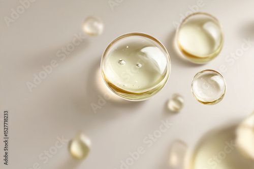 宙を漂うベージュのオイルのイメージ