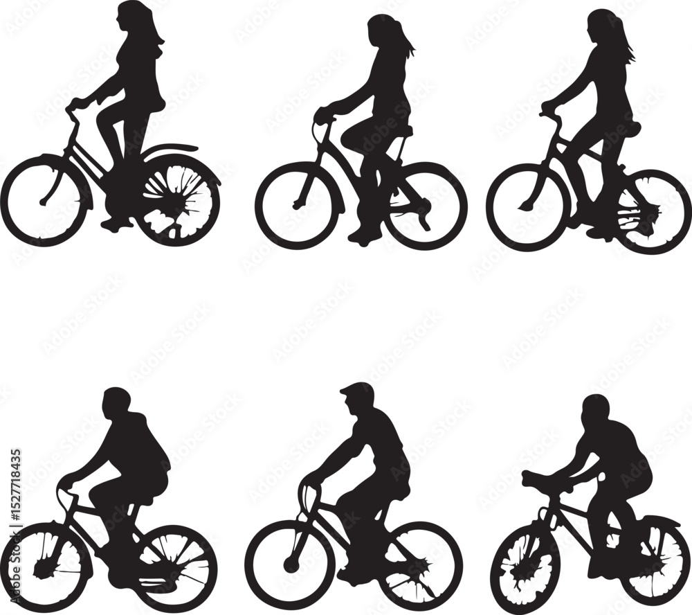 Fototapeta premium Man or women with cycle vector silhouette