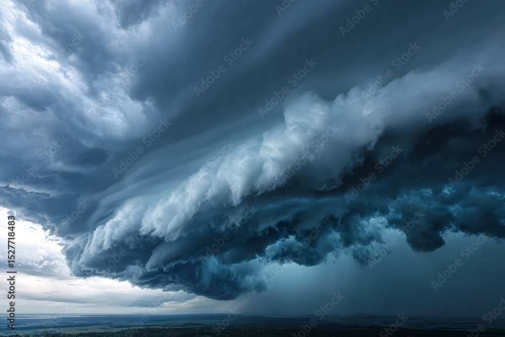 Fototapeta premium Supercell storm cloud forming over rural landscape generating heavy rainfall