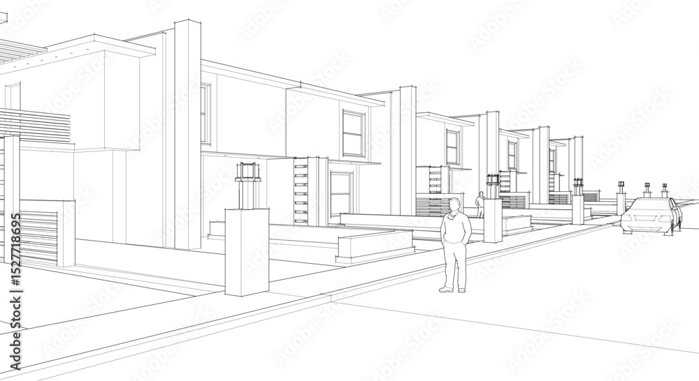 Fototapeta premium townhouse cottage town concept 3d illustration
