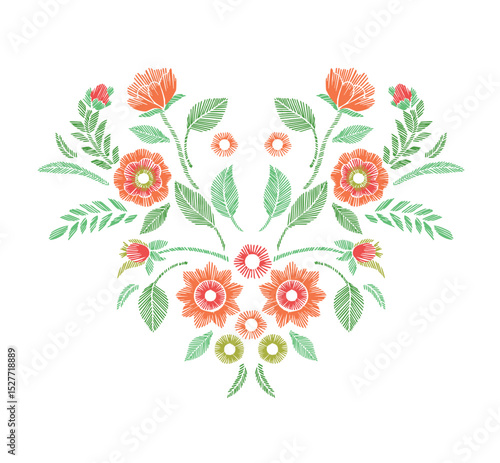 Floral Embroidered Neckline Design – Vector Illustration