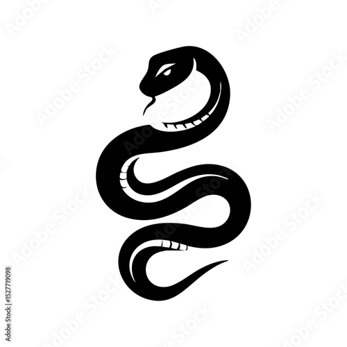 Minimalist vector illustration of a black snake in a coiled and upright pose. Elegant and edgy animal icon for tattoos, security, or symbolism.



