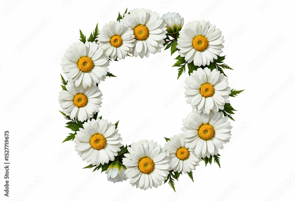 Obraz premium Floral wreath made of white daisies with green leaves 