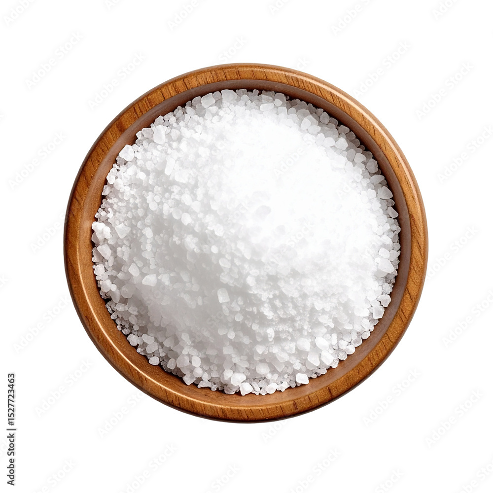 Seasalt in wooden bowl transparent background Seasalt in wooden bowl transparent background