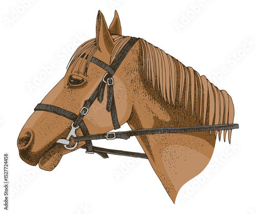 Horse head portrait with bridle