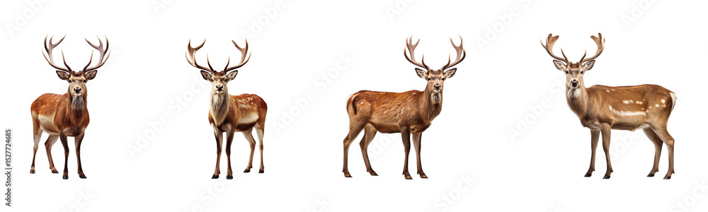 Fototapeta premium Collection of Christmas reindeer, isolated on a transparent background