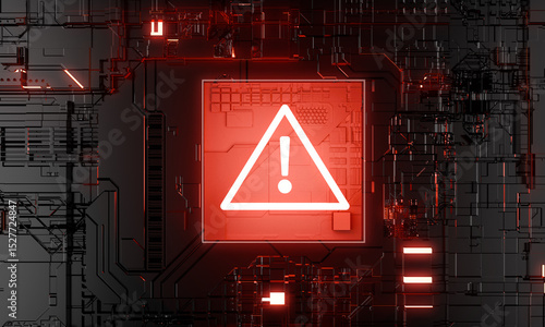 Billede på lærred digital alert a close-up shot of a high-tech digital circuit board illuminated b