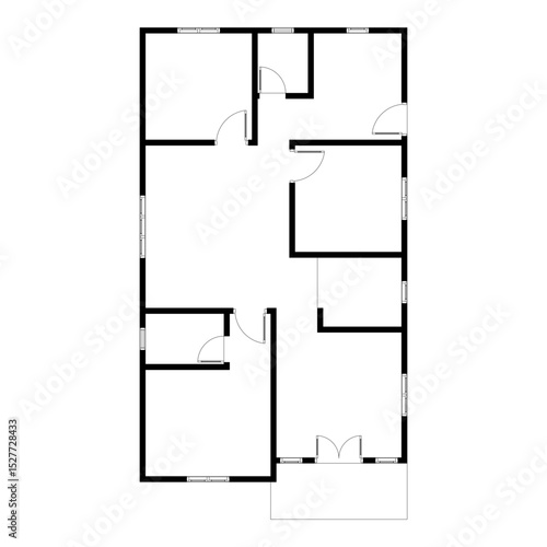 Black and White floor plan of a modern unfurnished house for your design. Suburban house vector blueprint. Architectural background.