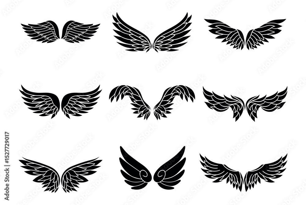 Obraz premium Black wings silhouette vector set