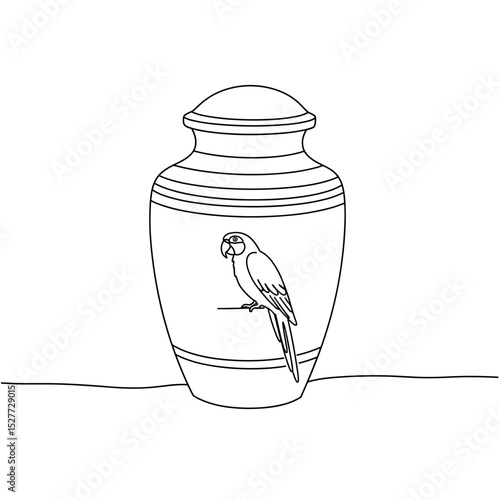 Parrot cremation urn, single line drawing of pet bird memorial