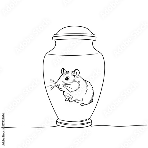 Pet urn with guinea pig portrait, single line cremation drawing