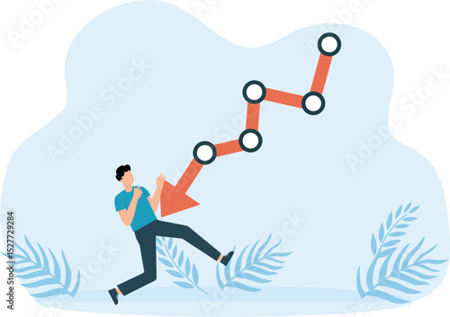 financial investment volatility of uncertainty or change of business and stock market due to risk. Businessman stuck in danger holding arrow image with one hand feeling insecure.
