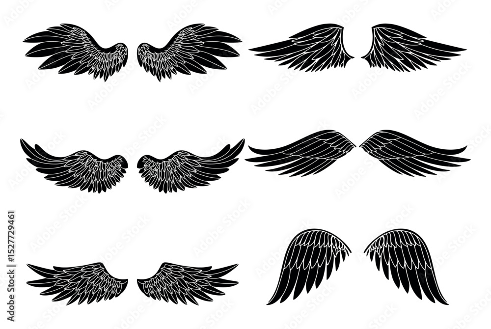 Obraz premium Black wings silhouette vector set