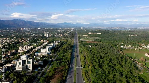 Peshawar Mor interchange at Srinagar Kashmir Highway Islamabad Capital of Pakistan. Drone View 
