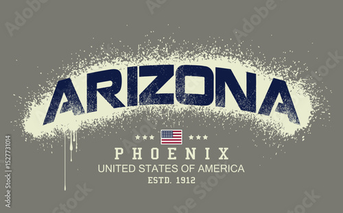 Art Tee, ARIZONA PHOENIX text graffiti, typography college varsity PHOENIX state slogan print. typography varsity college american slogan print spray effect, t shirt graphics graffity print.eps