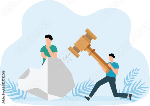 Ice breaking or icebreaker activity, game and event. Vector artwork of a group of people using sledgehammer to break it stock illustration
