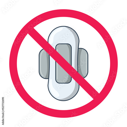 Forbidden sign with menstruation sanitary napkin icon, no sanitary pad allowed sign, menstrual pad prohibition sign, do not throw sanitary napkins carelessly