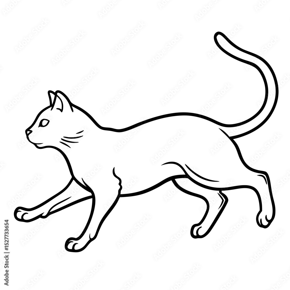 Fototapeta premium A cat in mid-leap with its back arched on a white background.