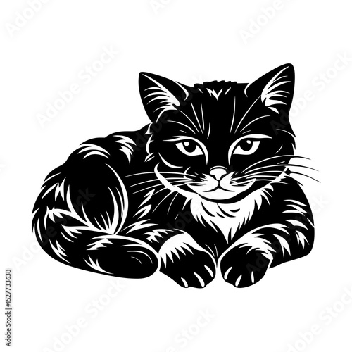 Wallpaper Mural A silhouette of a cat lying down with its paws tucked under its body on a white background. Torontodigital.ca