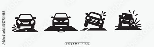 Car Accident Icons Set Road Safety Insurance Claim and Vehicle Damage