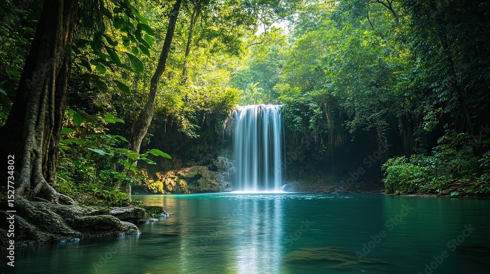 Beautiful Waterfall in Lush Jungle Setting Beautiful Waterfall in Lush Jungle Setting