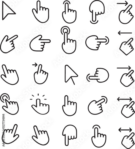 Click and Tap Gesture Line Icons for Touchscreen and Pointer Interactions