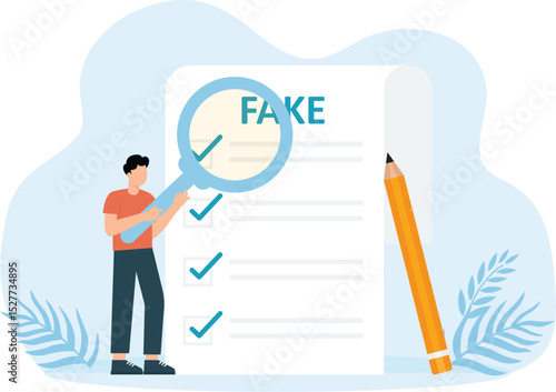 Fake document, wrong information verification or fake news inspection, fraud and illegal reports concept,
