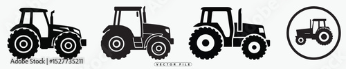 Tractor Silhouette Collection Farm Equipment Vector Icons in Black and White