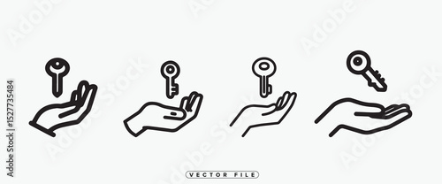 Hand Holding Key Icon Set Security Access and Solution Concepts