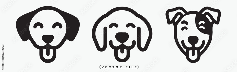 Naklejka premium Three Dog Breeds Line Art Vector Illustration on White Background