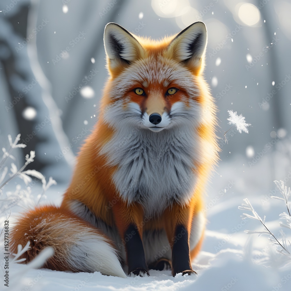 Fototapeta premium Majestic Red Fox In Winter Snow, Wildlife Portrait