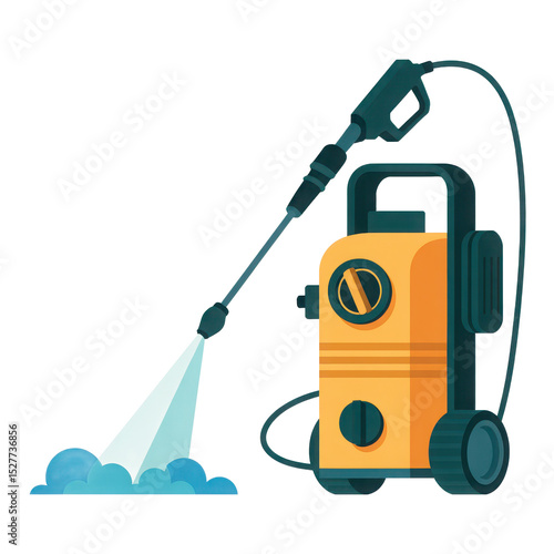 Yellow pressure washer cleaning machine isolated on transparent background