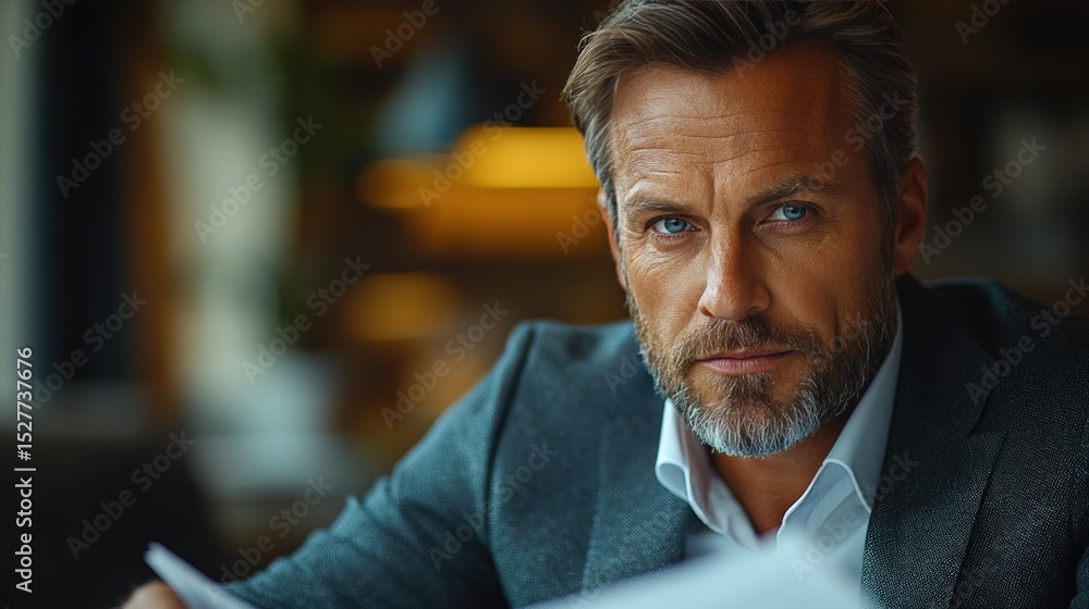Naklejka premium Focused businessman in a cafe