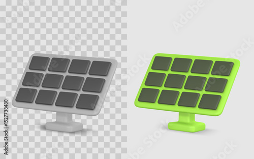 Solar Panel 3D Icon with Modern Glossy Style and Minimal Design, Green Energy Technology Element for Eco Apps, UI, and Infographics. Vector Illustration