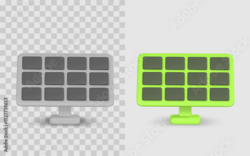 Solar Panel Icon in 3D Style on Transparent and Light Background, Modern Eco Energy Technology Concept for Web or App UI Design. Vector Illustration