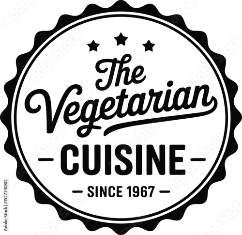 Black and White Logo of The Vegetarian Cuisine Since 1967 with Stars