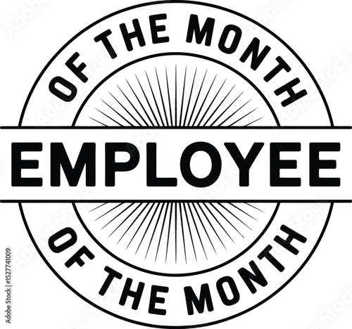 Black and White Circular Employee of the Month Badge with Burst Design Element