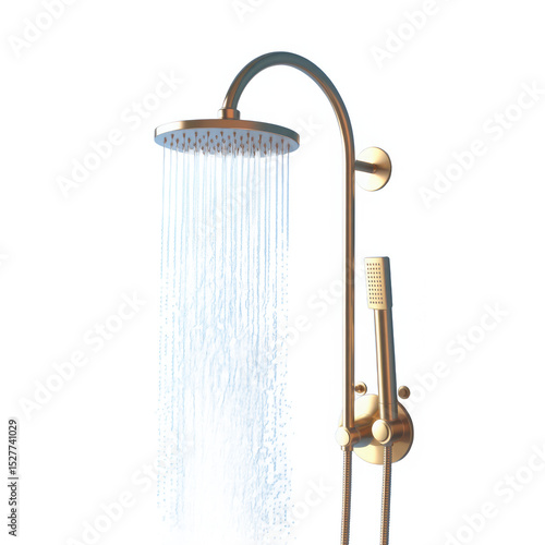 Modern gold shower fixture isolated on transparent background